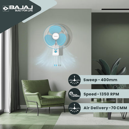 Bajaj Robosto 400 MM Oscillating Wall Fan For Home  | DuraBreeze Technology | 3 years Product  Warranty