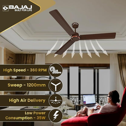Bajaj Classico Sleek Plus 1200MM (48") BLDC Ceiling Fans For Home | BEE 5 Star Rated Energy Efficient Ceiling Fan | High Energy Density Motor | RF Remote | 2-Yr Warranty【Red Walnut】