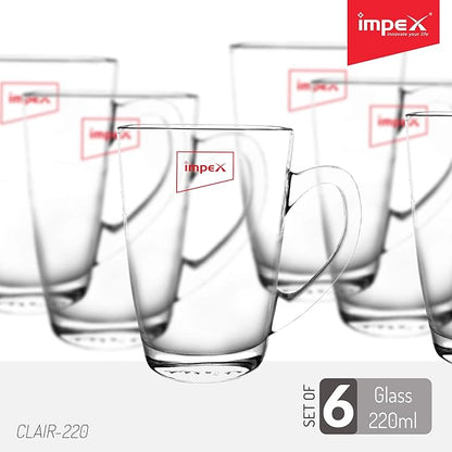 Impex CLAIR-220 Juice/Water Glassware Set (Set of 6 Glasses 220 ml,Transparent)