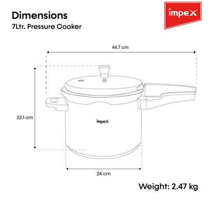 Impex Aluminium  Pressure Cooker 7 L ( ECO 7  ) | 5 Years Warranty |