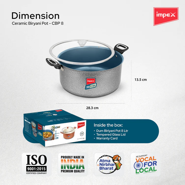 Trucera 8L Ceramic Biriyani Pot | Induction, Non-Stick | 2 Year Warranty