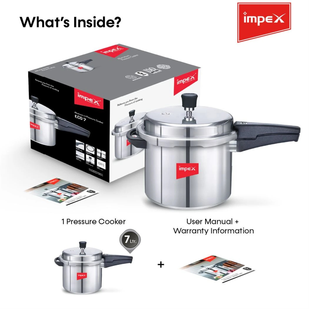 Impex Aluminium  Pressure Cooker 7 L ( ECO 7  ) | 5 Years Warranty |