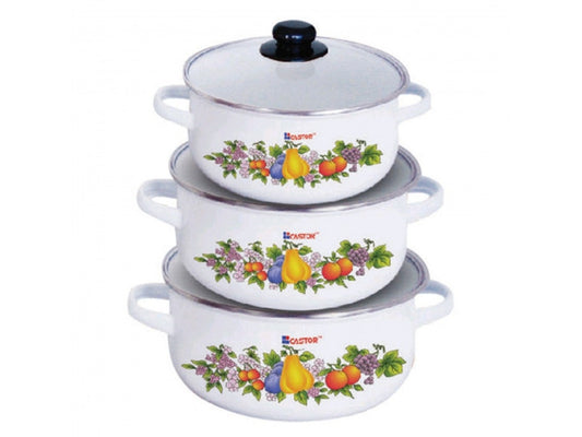 Castor Enamel 3pcs 3mm Casserole with Glass Lid 18,20,22 cm CT ECS1833