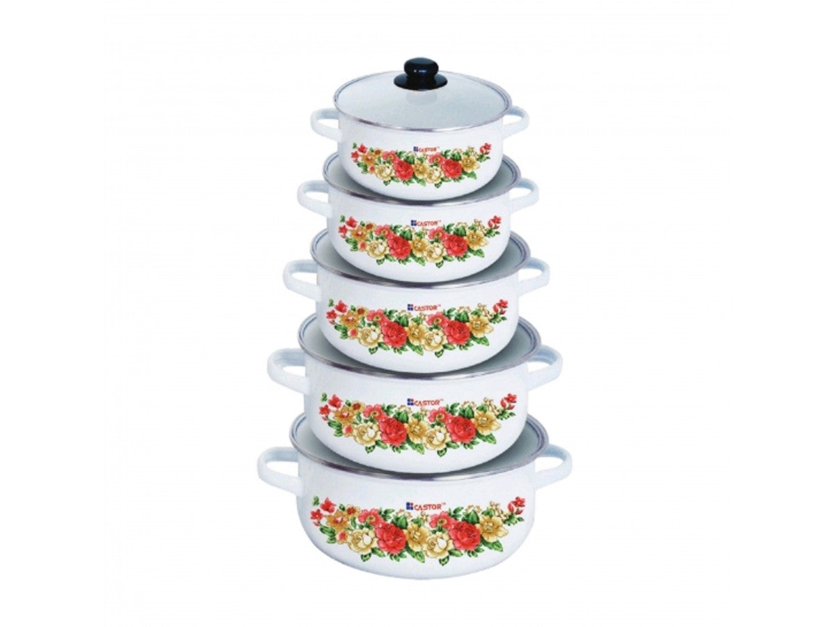 Castor Enamel 5pcs 3mm Casserole with Glass Lid 16,18,20,22,24 cm CT ECS1624