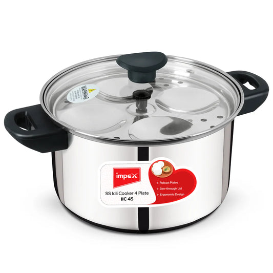 Impex Idli Cooker (IIC 45) – 4.5L, Stainless Steel, Non-Stick, Induction Friendly with Glass Lid