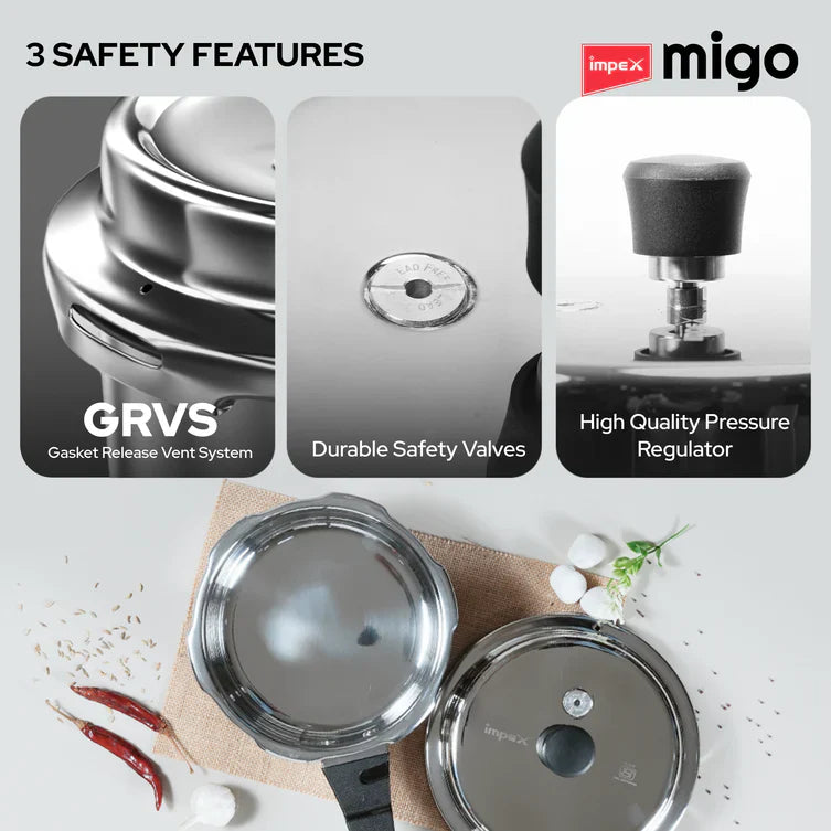IMPEX Stainless Steel Pressure cooker IFC 235 SS 5 L, 3 L, 2 L Induction Bottom
