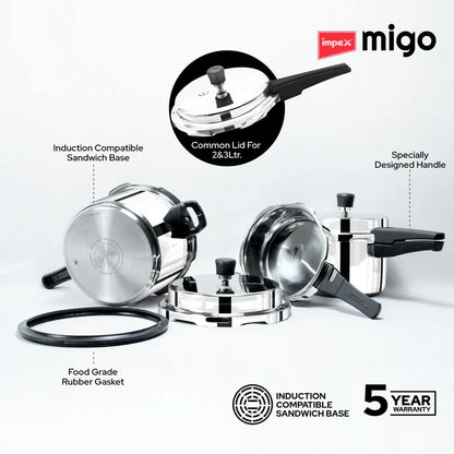 IMPEX Stainless Steel Pressure cooker IFC 235 SS 5 L, 3 L, 2 L Induction Bottom