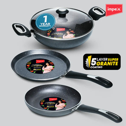 Impex Royal Granite Cookware 4 PCS Set - Grey