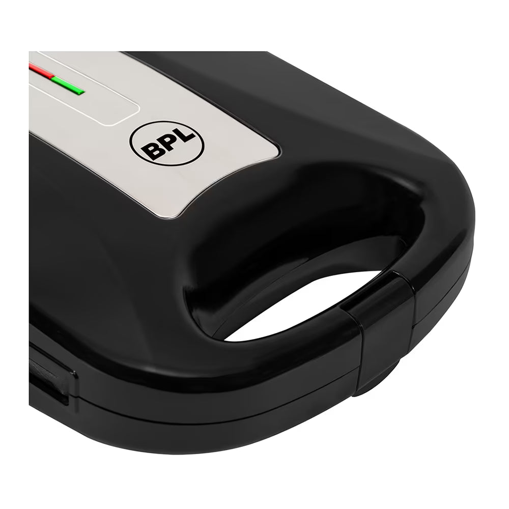 BPL 1200W 4-Slice Grill Sandwich Maker with Large Non-Stick Coating Plates, Cool Touch Handle with Lock, Ready Function LED Indicator, 2 Years Warranty, Black