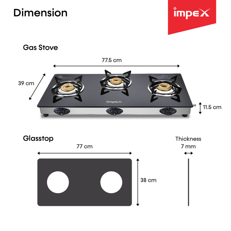 3-Burner Glasstop Gas Stove | Aspira 3B