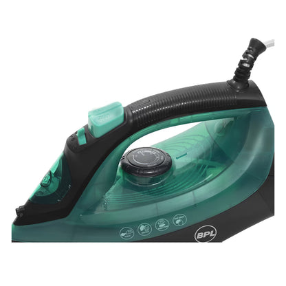 BPL 1200w Steam Iron 280ml Water Tank with Anti-Drip Led Indicators Overheat Protection Anti Calcium Spray and Steam Burst Function Self Cleaning ISI Certified 2 Years Warranty (Green & Black)