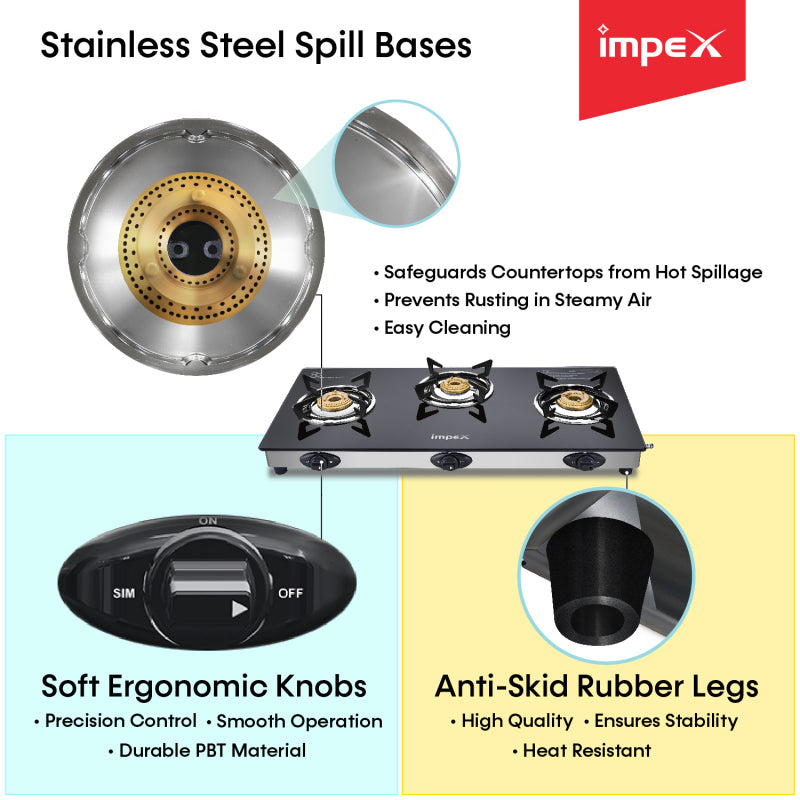 3-Burner Glasstop Gas Stove | Aspira 3B