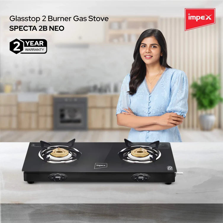 Impex SPECTA 2B NEO 2 Burner Black Premium Finish Gas Stove