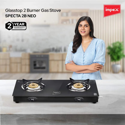Impex SPECTA 2B NEO 2 Burner Black Premium Finish Gas Stove