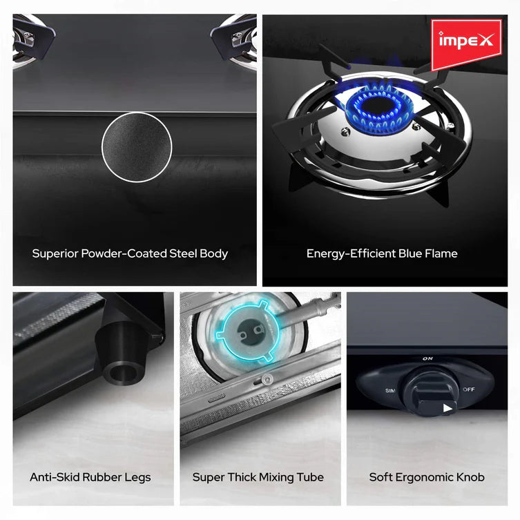 Impex SPECTA 2B NEO 2 Burner Black Premium Finish Gas Stove