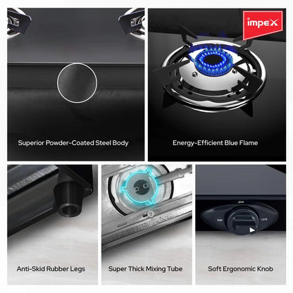 Impex SPECTA 2B NEO 2 Burner Black Premium Finish Gas Stove