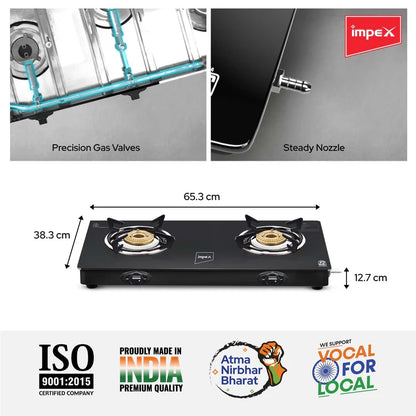 Impex SPECTA 2B NEO 2 Burner Black Premium Finish Gas Stove