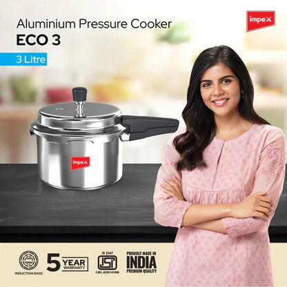 Impex ECO 3 Induction Base Outer Lid Aluminium Pressure Cooker, 3 litres, Silver