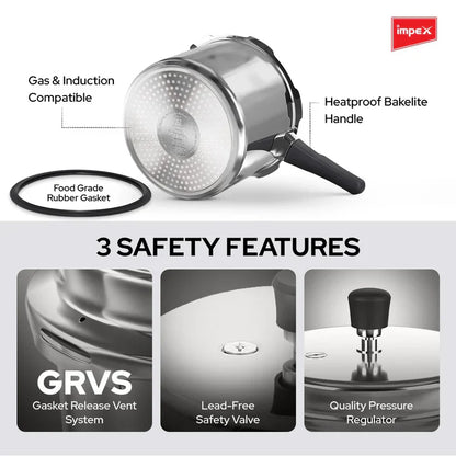 Impex ECO 3 Induction Base Outer Lid Aluminium Pressure Cooker, 3 litres, Silver