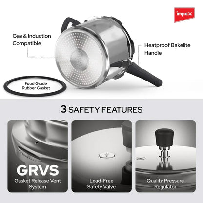 Impex ECO 5 L Induction Base Aluminium Pressure Cooker with Outer Lid (Silver)