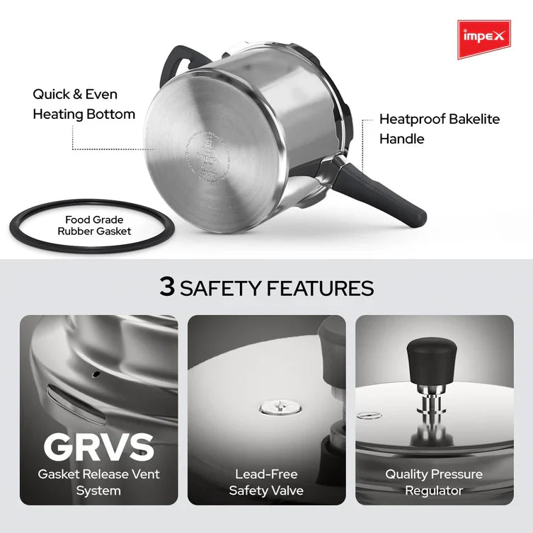 Impex Norma 10 L Non Induction Base Aluminium Pressure Cooker with Outer Lid (Silver)