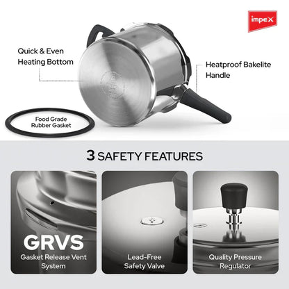 Impex Norma 10 L Non Induction Base Aluminium Pressure Cooker with Outer Lid (Silver)