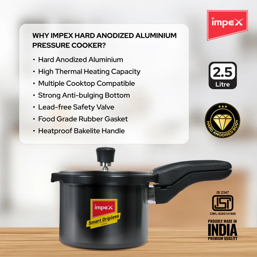 Impex HA Smart Dripless D3 2.5L Hard Anodized Aluminium Pressure Cooker
