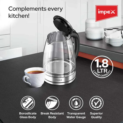 Impex STEAMER GK18 1.8 L Glass Body Electric Kettle with LED Illumination