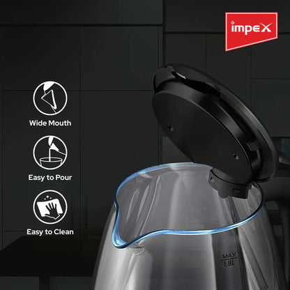 Impex STEAMER GK18 1.8 L Glass Body Electric Kettle with LED Illumination