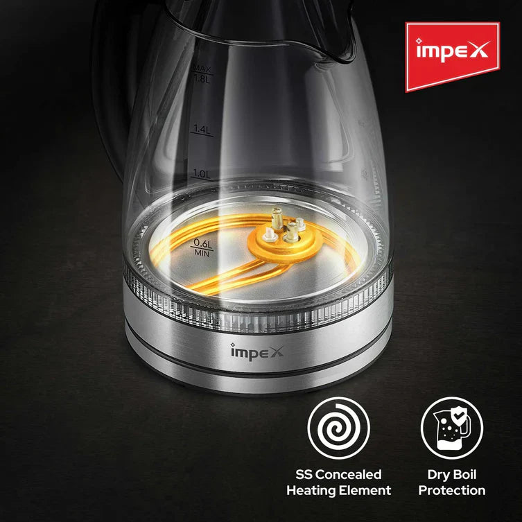 Impex STEAMER GK18 1.8 L Glass Body Electric Kettle with LED Illumination