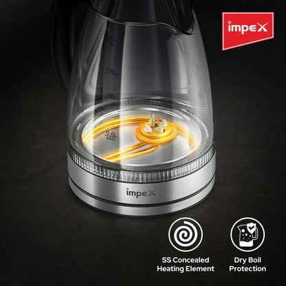 Impex STEAMER GK18 1.8 L Glass Body Electric Kettle with LED Illumination