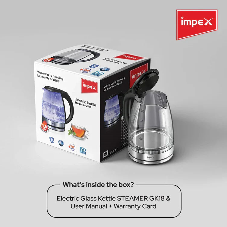 Impex STEAMER GK18 1.8 L Glass Body Electric Kettle with LED Illumination