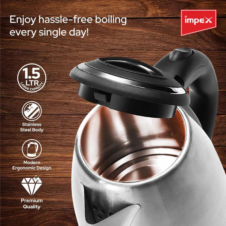 Impex STEAMER-1501 Stainless Steel Electric Kettle (1.5 Litre,1500 Watts,Silver)