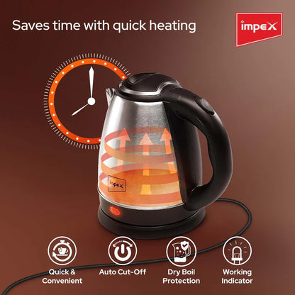 Impex STEAMER-1501 Stainless Steel Electric Kettle (1.5 Litre,1500 Watts,Silver)