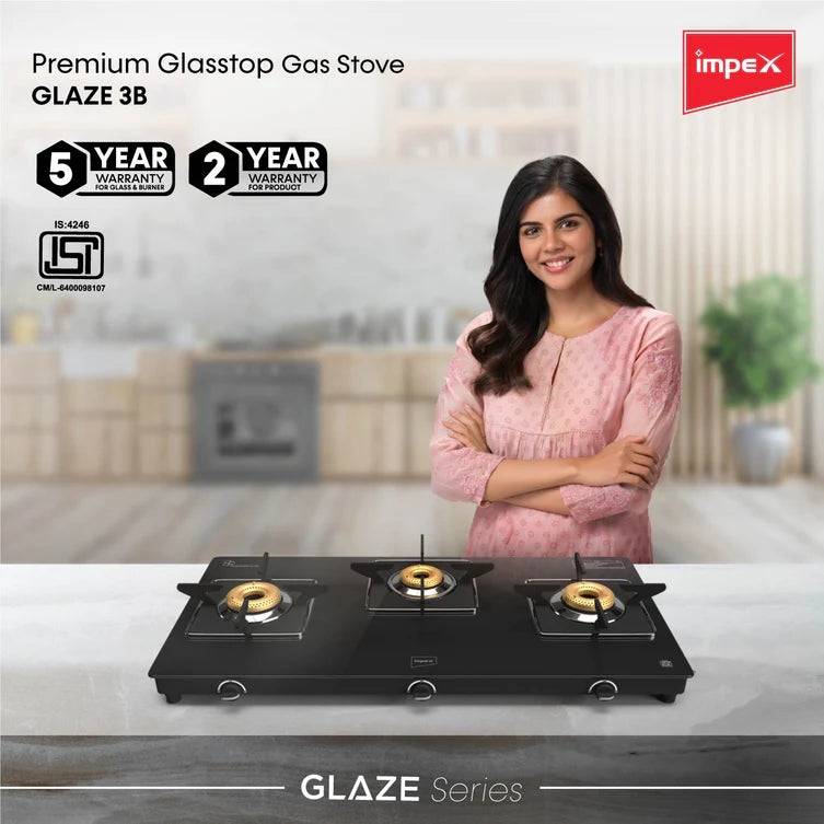 Impex 3-Burner Glasstop Gas Stove (Glaze 3B)
