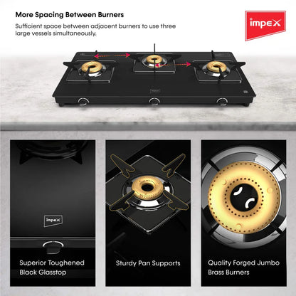 Impex 3-Burner Glasstop Gas Stove (Glaze 3B)