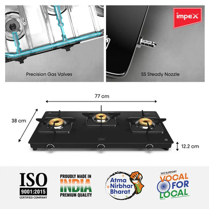 Impex 3-Burner Glasstop Gas Stove (Glaze 3B)