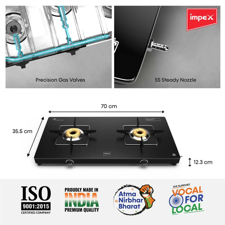 Impex 2-Burner Glasstop Gas Stove (Glaze 2B)