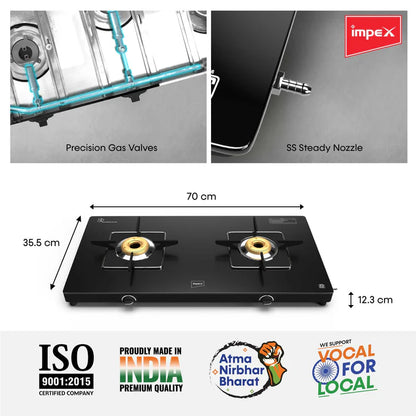 Impex 2-Burner Glasstop Gas Stove (Glaze 2B)