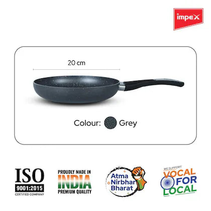 Impex Royal Granite nonstick Fry pan 20 cm (RFP20G) with 5-Layer Granite Coating, Induction Base Frypan Compatible for Induction, Electric and Gas Stove Tops Having 1 Year Warranty (Grey)