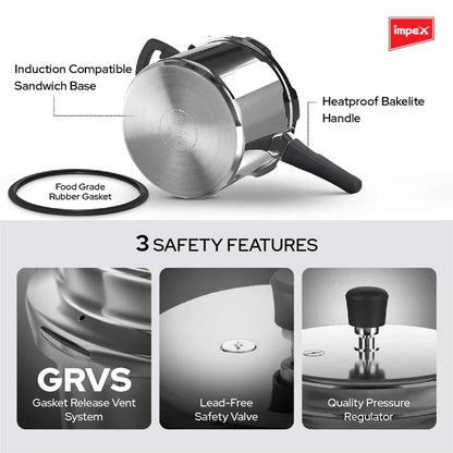 Impex EP3 Induction Base Stainless Steel Pressure Cooker (3 L, Silver)