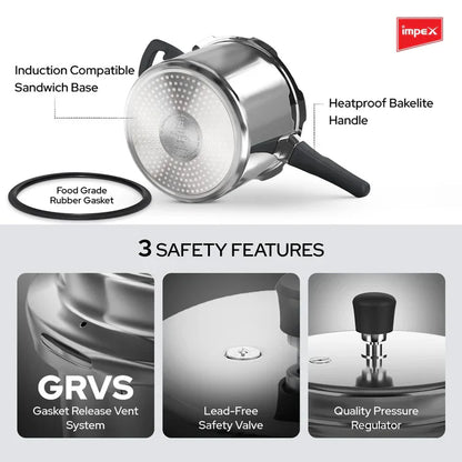 Impex EP5 Induction Base Stainless Steel Pressure Cooker, 5 litres, Silver