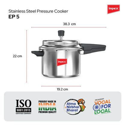 Impex EP5 Induction Base Stainless Steel Pressure Cooker, 5 litres, Silver