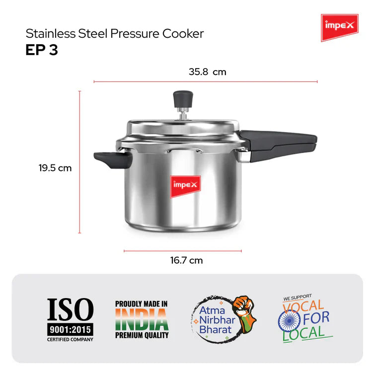 Impex EP3 Induction Base Stainless Steel Pressure Cooker (3 L, Silver)