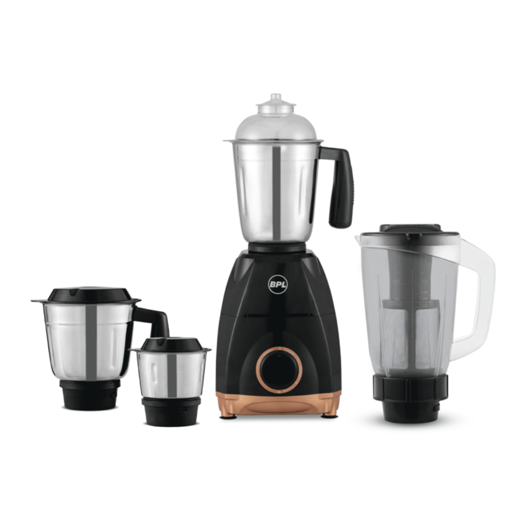 BPL 750W Mix - Master+ Mixer Grinder | 4 Jar (Chutney, Dry, Wet & Juicer),| Powerful 750W motor | 3-Speed Control | 5 years product & 8 years warranty on motor | (BMGJ45275 Black)