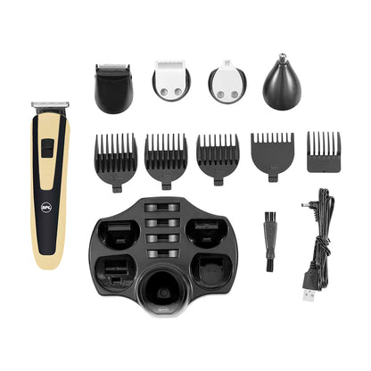 BPL Men's 10-in-1 Grooming Kit with Digital Battery Indicator, 70mins Cordless Usage, Fast Charging, 5-Heads & 5-Comb Length Adjustment, Detachable Heads for easy cleaning, 2 Years Warranty, Black and Light Gold