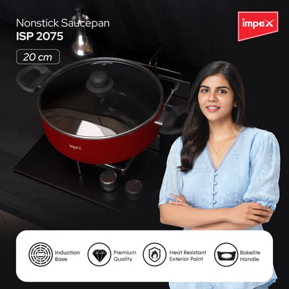 Impex ISP-2075 Aluminium Non Stick Induction Base Sauce Pan(2 Litres , 20 cm)