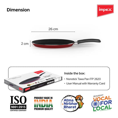 Impex ITP-2620 Induction Base Nonstick Aluminium Pathiri Pan (26 cm, Maroon) by Impex