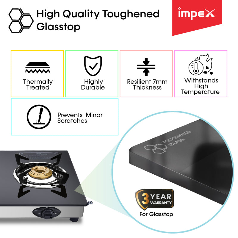 3-Burner Glasstop Gas Stove | Aspira 3B