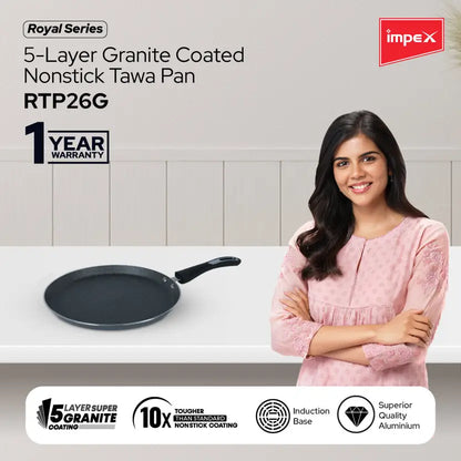 IMPEX Royal Granite Tawa pan 26 cm IB (RTP26G) Tawa 26 cm diameter  (Aluminium, Non-stick, Induction Bottom)